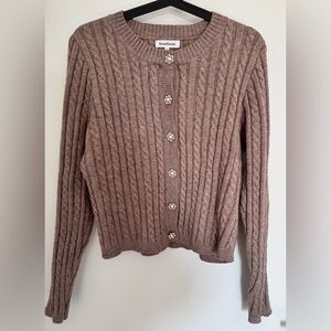 Heartloom Sweater - Brown Cable Knit with embellished buttons